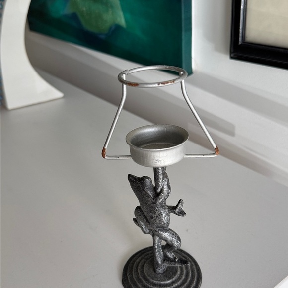 Frog Pewter Metal Candle Tea Light Holder Sculpture - Picture 5 of 6
